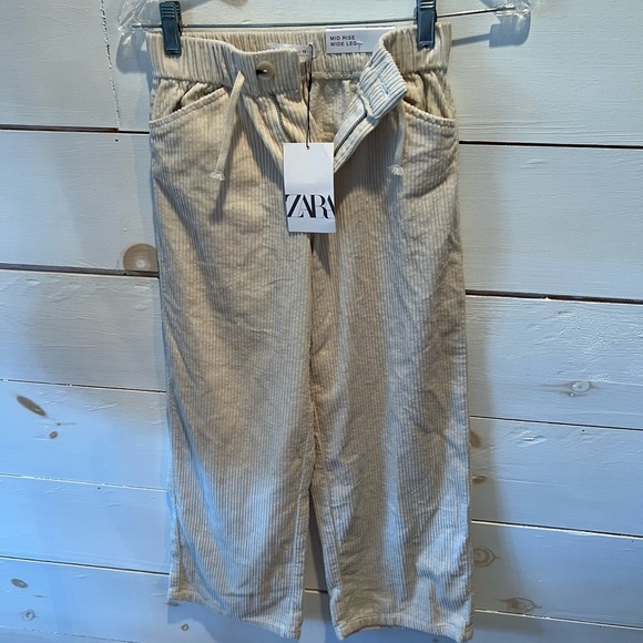 Zara kids corduroy midrise wide leg pants size 10, stretch,NWT, cream colored. - Picture 1 of 5